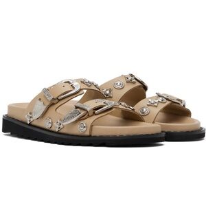 NWT $420 Toga Pulla 8 Double-buckle Slip-on Sandals Charms Western Cowgirl Nude